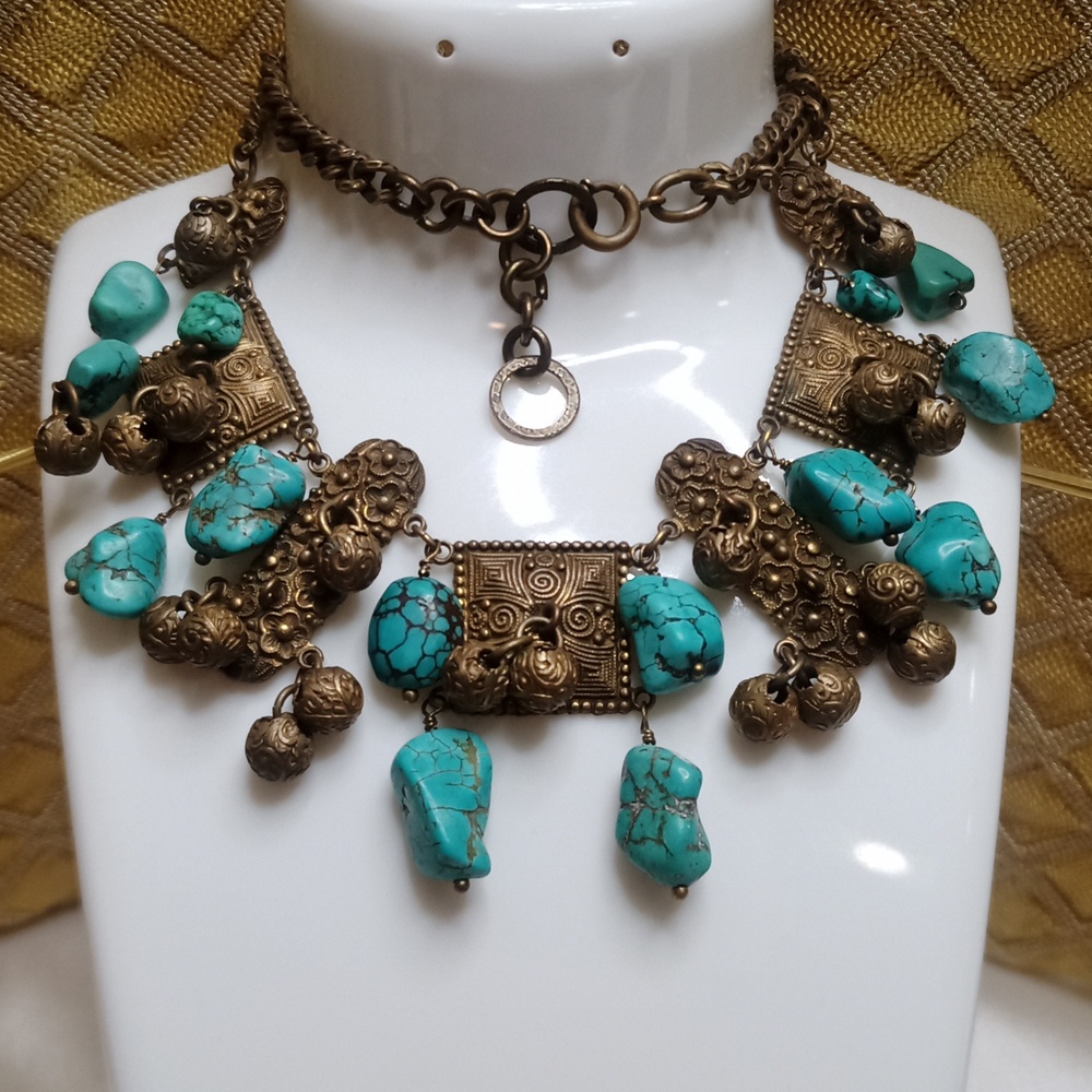 Real Turquoise Antique Brass necklace